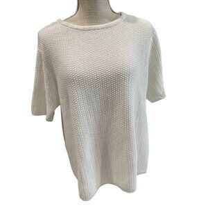 Classic Elements White Waffle Knit Cotton Pullover Sweater XL